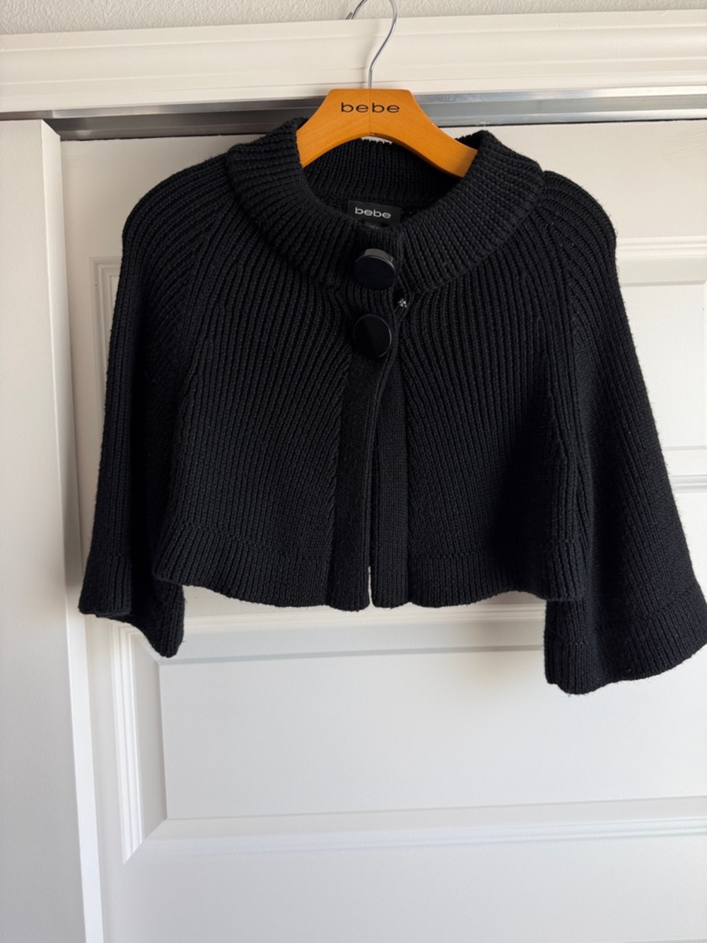 bebe Black Cropped Ribbed Knit Cape Sweater